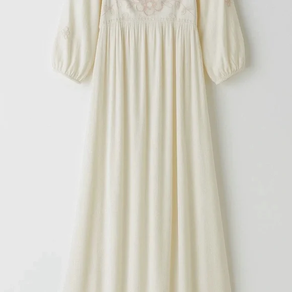Free People Cream Maxi Dress with Square Neck and Bishop Sleeves - Picture 2 of 3